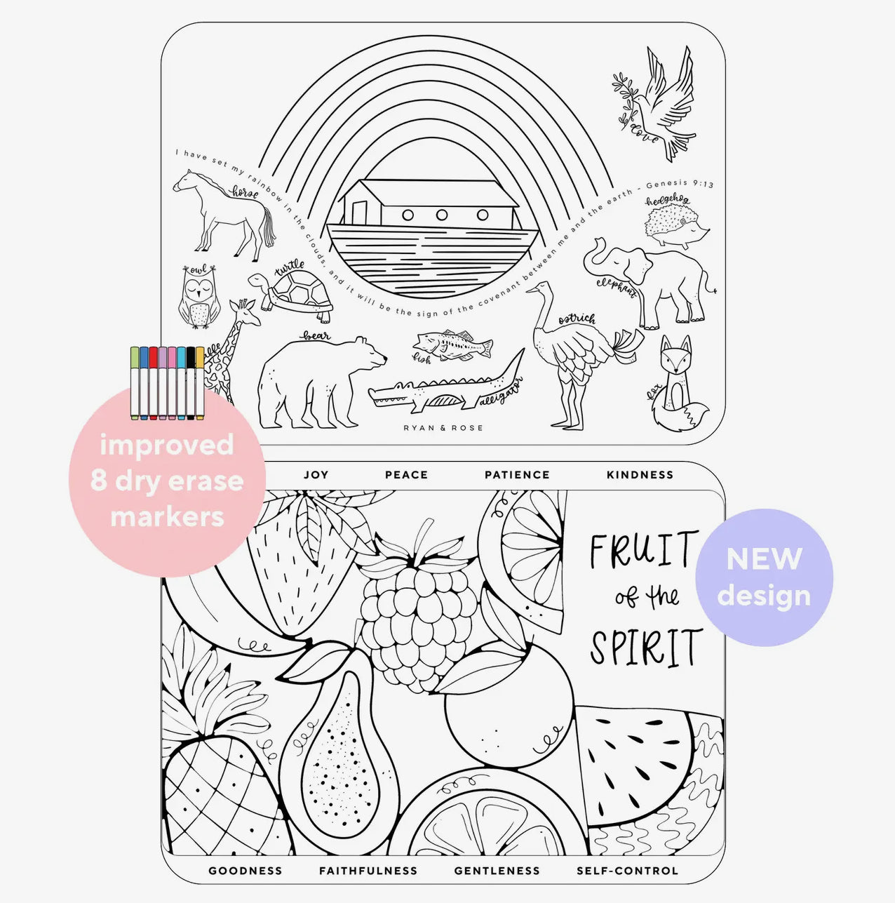 Christian Coloring Mats w/ Dry Erase Markers