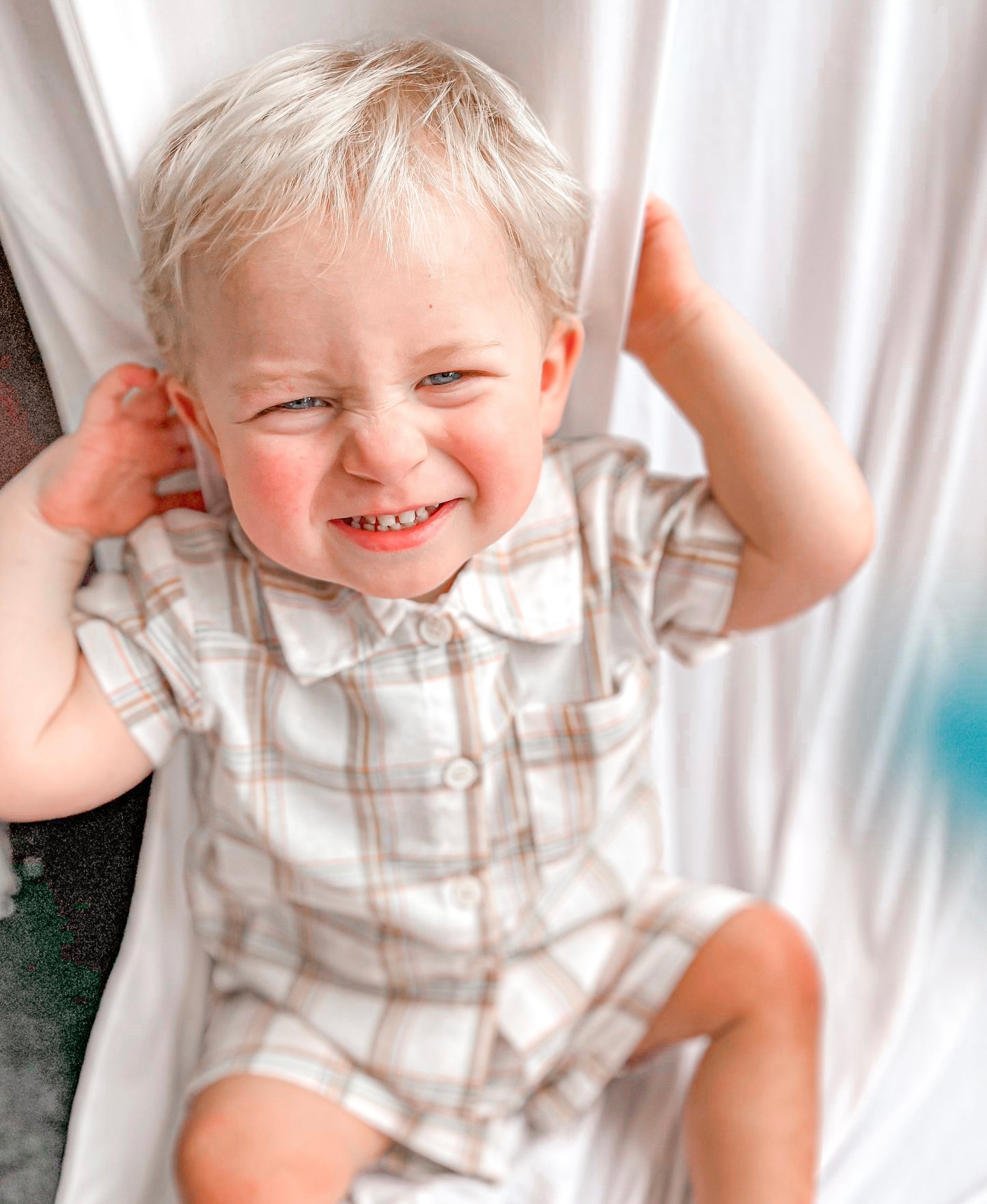 Boston Plaid Collared Shirt and Shorts Set