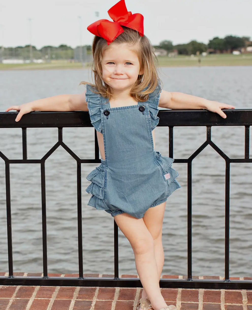 Peyton Denim Flutter Overall Romper