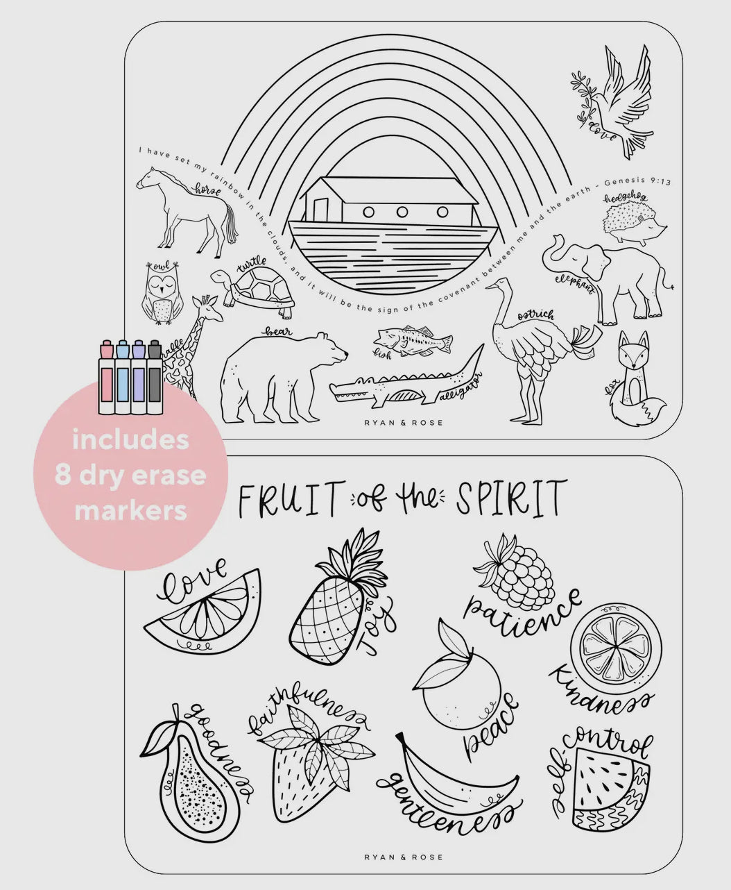 Christian Coloring Mats w/ Dry Erase Markers