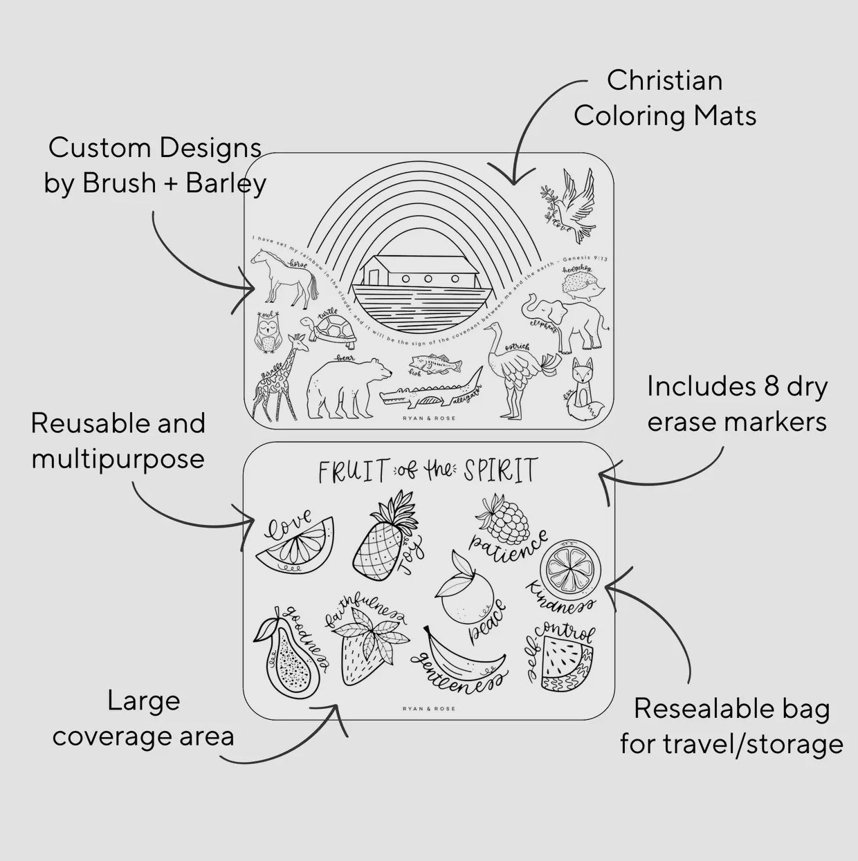 Christian Coloring Mats w/ Dry Erase Markers