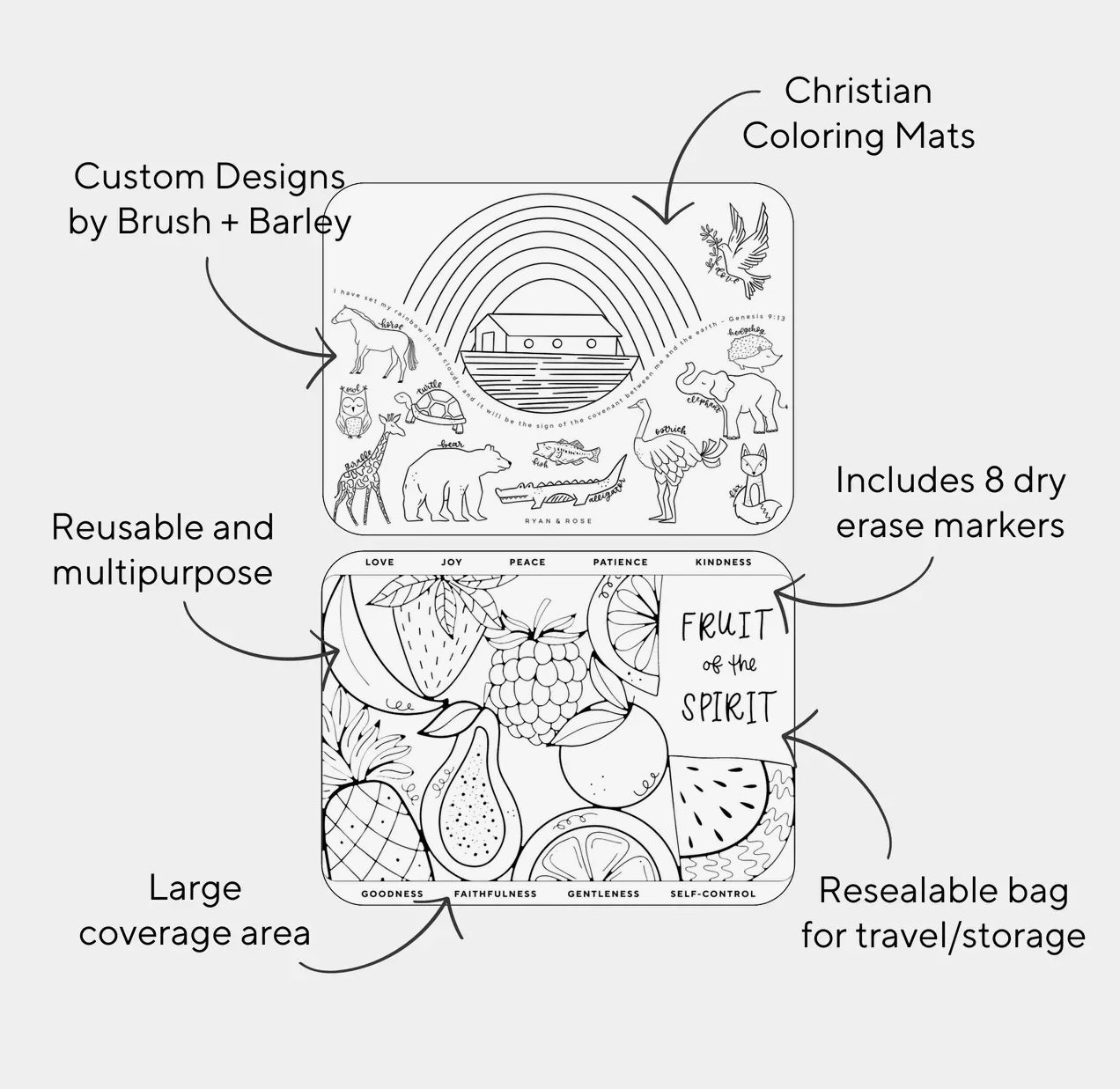 Christian Coloring Mats w/ Dry Erase Markers