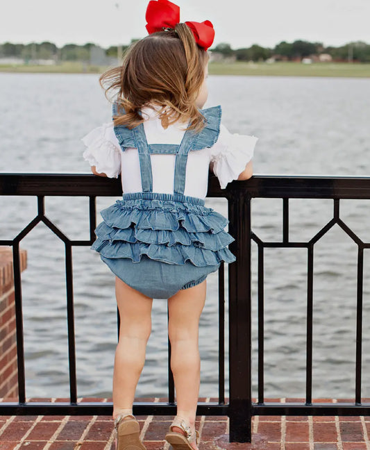 Peyton Denim Flutter Overall Romper
